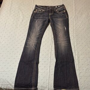 Miss Me Dark Indigo Flare Jeans with Contrast Stitching